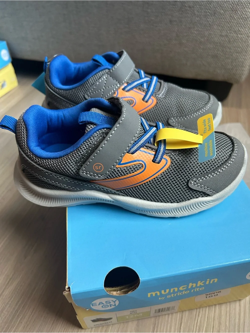 Stride Rite Gray and Orange Kids Sneakers with Blue Accents